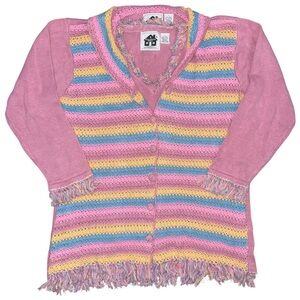 VTG Storybook Knits Pastel Striped Cardigan & Vest Y2K Cottagecore Knit Sweater
